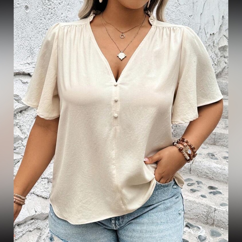Plus - Elegant Cream V-Neck Blouse - 2X 16